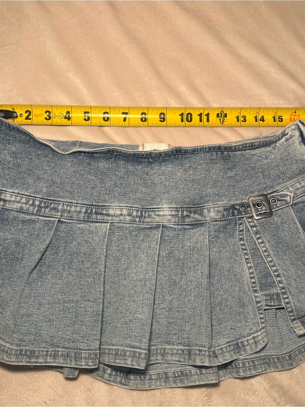 BDG Y2K Washed Blue Denim Pleated Micro Skirt with Side Buckle - Picture 5 of 6